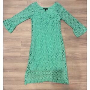 Chris McLaughlin Teal Green Crochet Lace Bell Sleeve Shift Dress Size 4